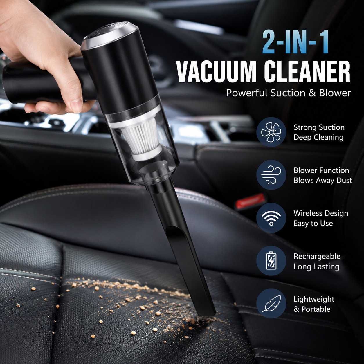SmartClean 2-in-1 Wireless Car Vacuum & Air Duster – Portable and Rechargable