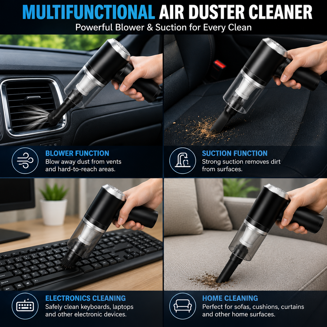 SmartClean 2-in-1 Wireless Car Vacuum & Air Duster – Portable and Rechargable