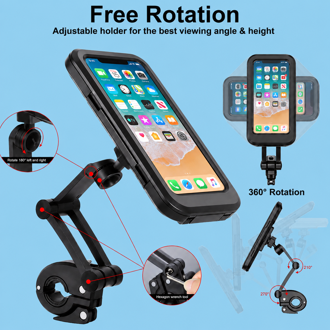 RideGuard Waterproof Mobile Holder – 360° Secure Phone Mount for Motorcycles & Bicycles
