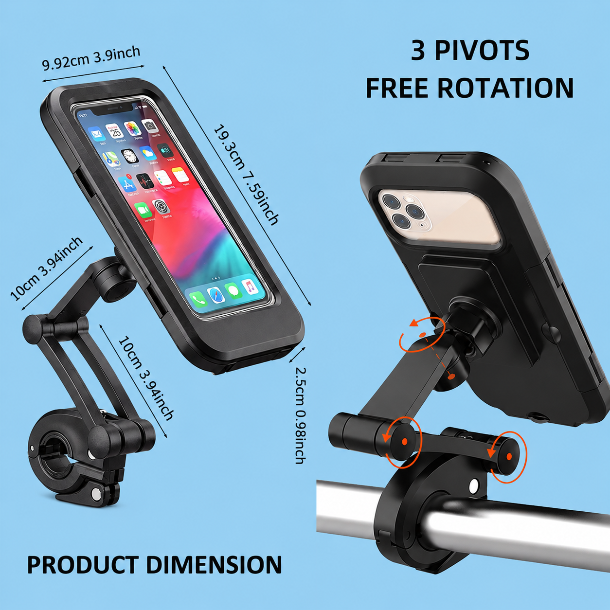 RideGuard Waterproof Mobile Holder – 360° Secure Phone Mount for Motorcycles & Bicycles