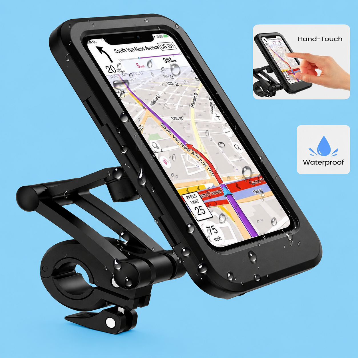 RideGuard Waterproof Mobile Holder – 360° Secure Phone Mount for Motorcycles & Bicycles