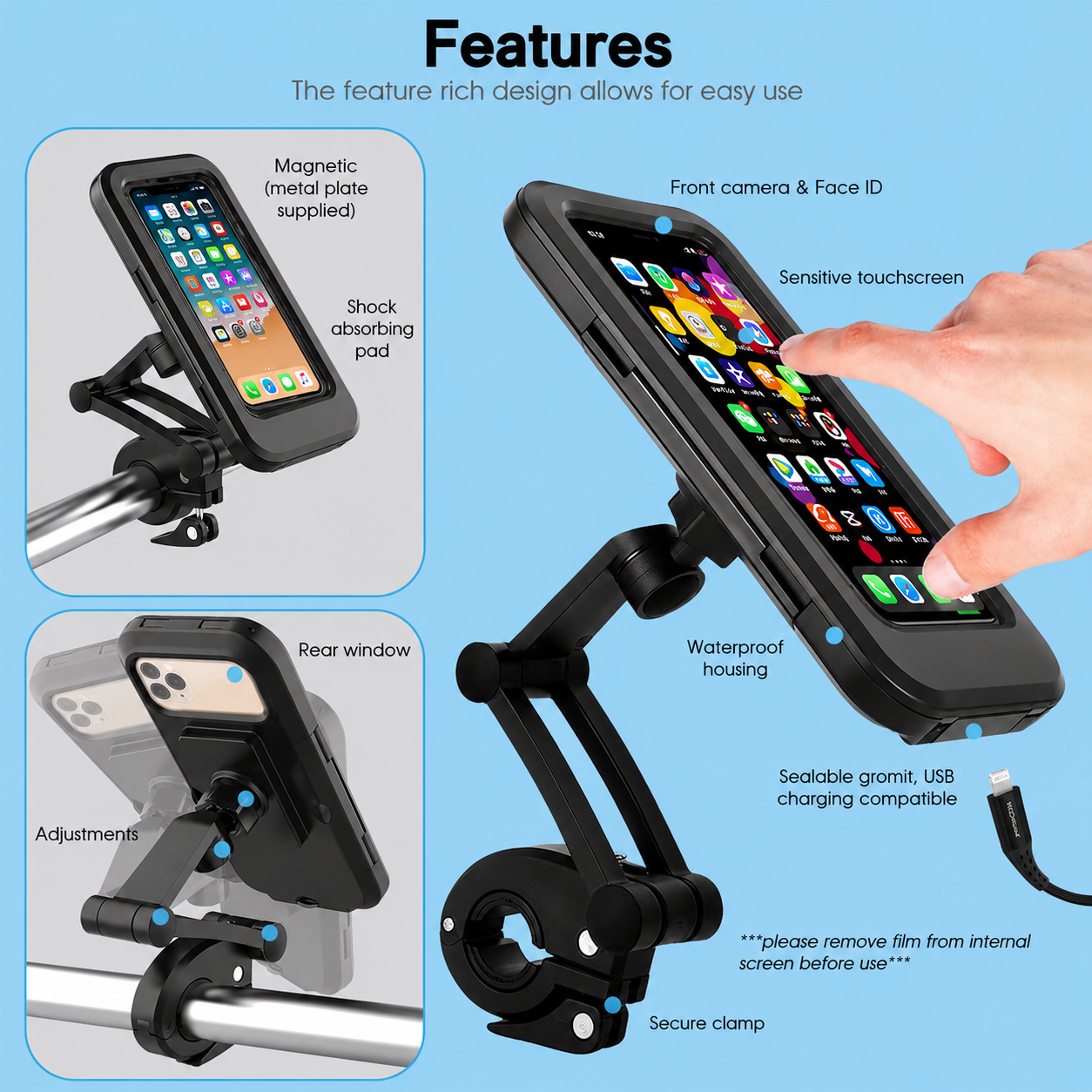 RideGuard Waterproof Mobile Holder – 360° Secure Phone Mount for Motorcycles & Bicycles