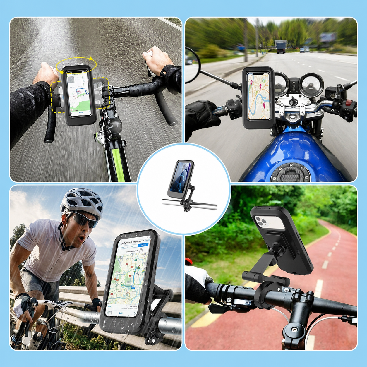 RideGuard Waterproof Mobile Holder – 360° Secure Phone Mount for Motorcycles & Bicycles